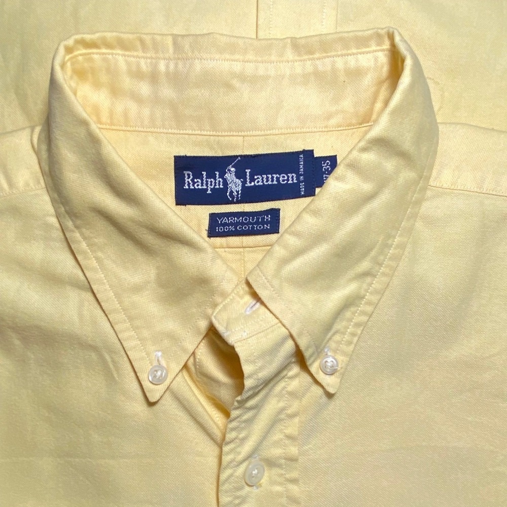 Ralph Lauren Yarmouth Mens 17-35 Yellow Oxford Button Down Shirt Cotton Long Slv